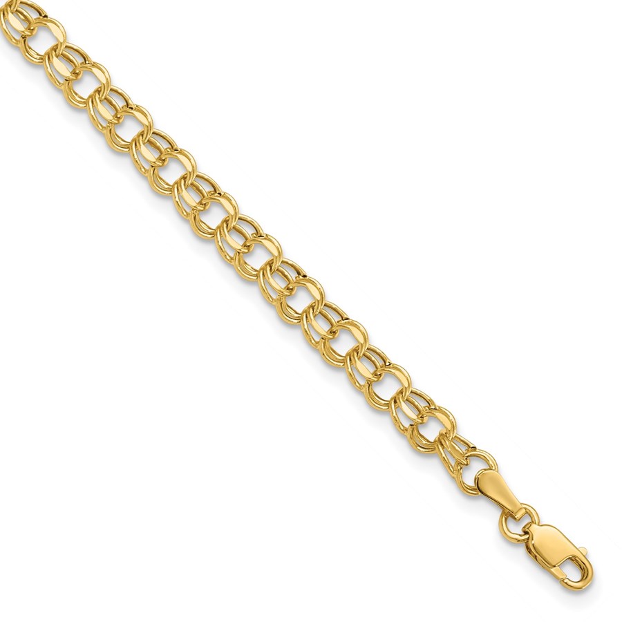 14K Yellow Gold 4.5mm Hollow Double Link Charm Bracelet - 6 mm