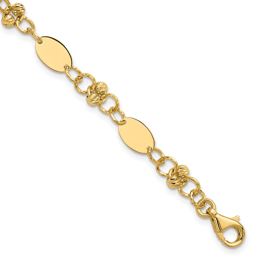 14K Yellow Gold and Diamond-cut Beaded Bracelet - 8.25 in.