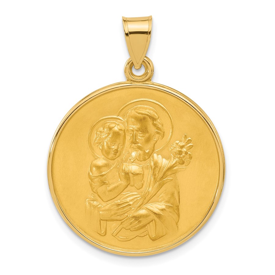 14K Yellow Gold and Satin Solid St Joseph Medal - 32.3 mm