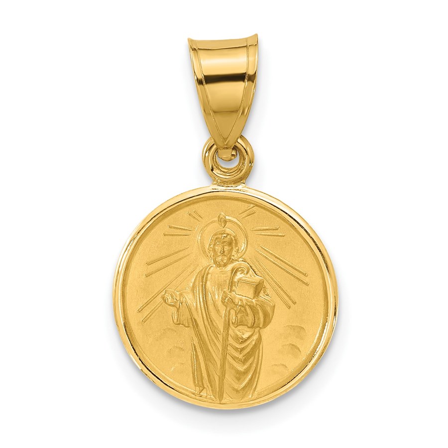 14K Yellow Gold and Satin Solid St Jude Thaddeus Medal - 21.2 mm