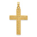 14K Yellow Gold and Textured Floral Cross Pendant - 35.9 mm