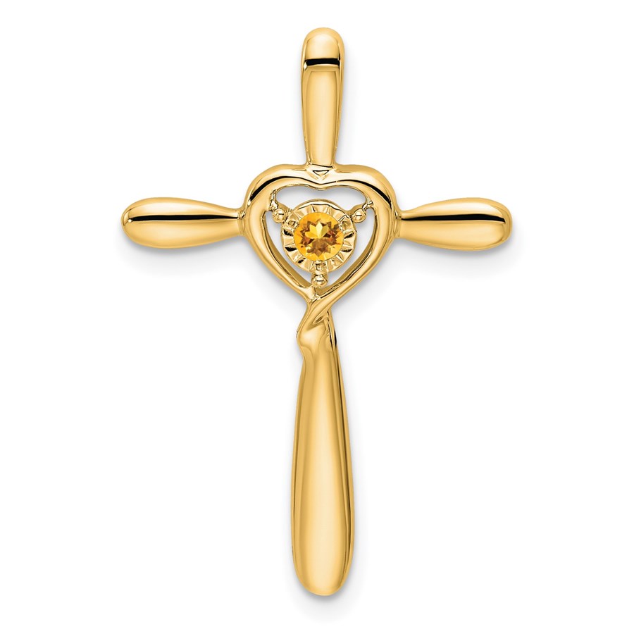 14K Yellow Gold Citrine Cross w/Heart Chain Slide - 26.8 mm