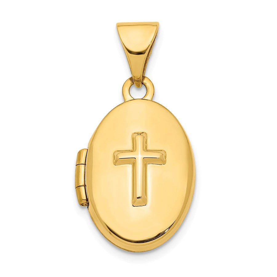 14k Yellow Gold Cross 16 mm Oval Locket Pendant