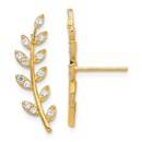 14k Yellow Gold Cubic Zirconia Fern Ear Climber Earrings