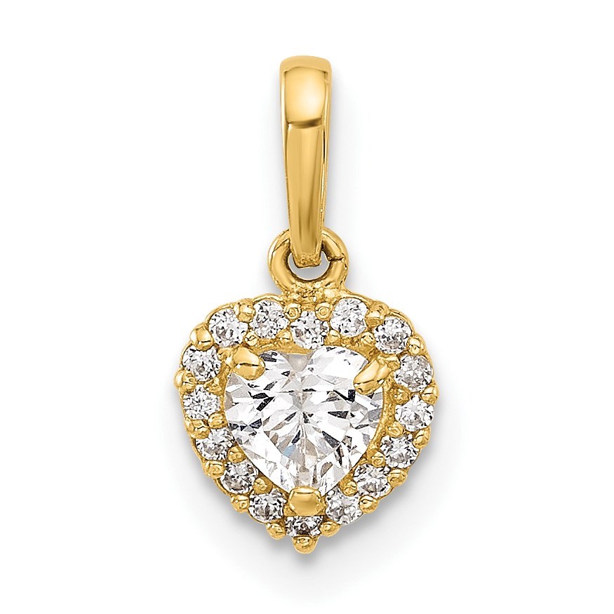 14K Yellow Gold CZ Heart Pendant - 13.2 mm