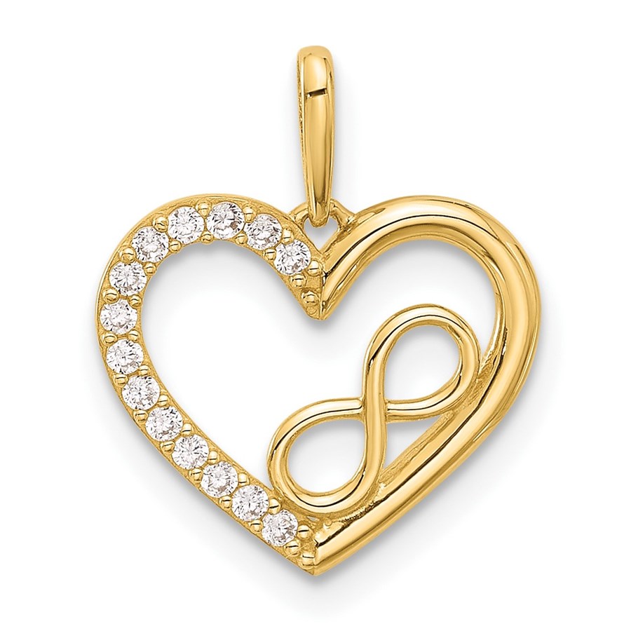 14K Yellow Gold CZ Heart w/Infinity Pendant - 17.4 mm