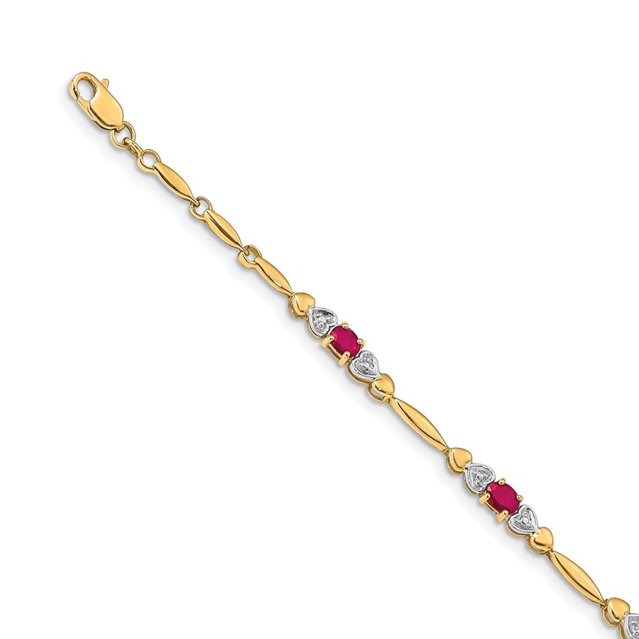 14k Yellow Gold Diamond and Composite Ruby Bracelet - 7 in.