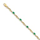 14k Yellow Gold Diamond and Emerald Oval Link Bracelet - 7 in.