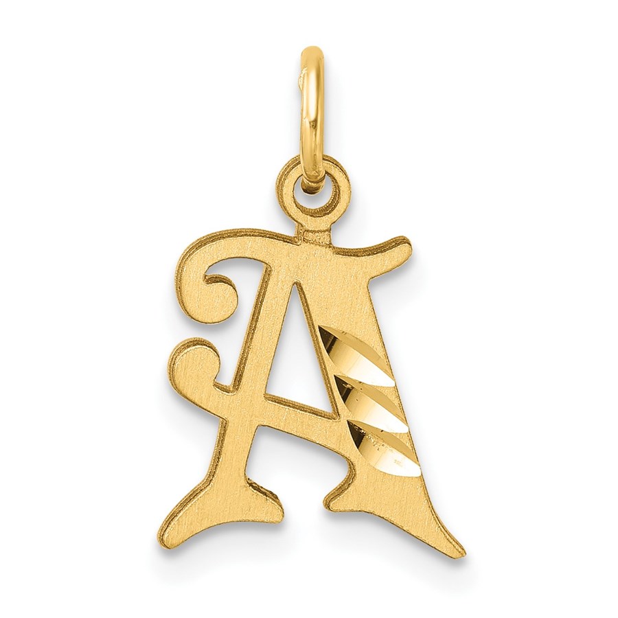 14K Yellow Gold Diamond-cut Letter A Initial Charm - 19.4 mm