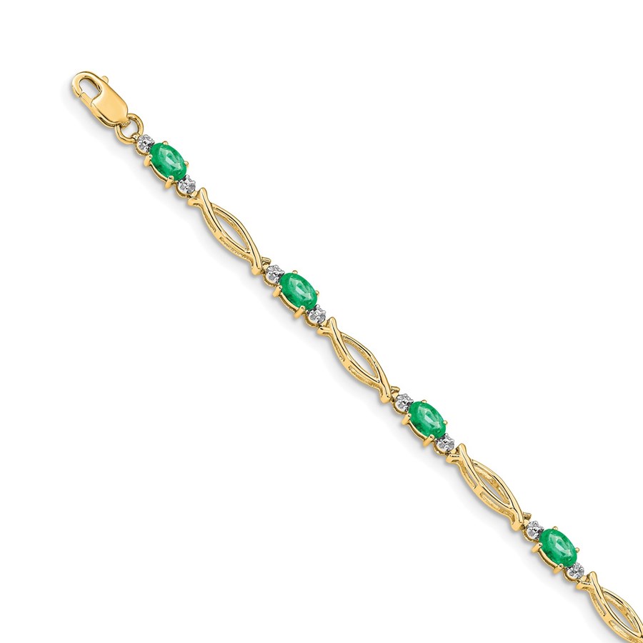 14k Yellow Gold Diamond Emerald Bracelet - 7 in.