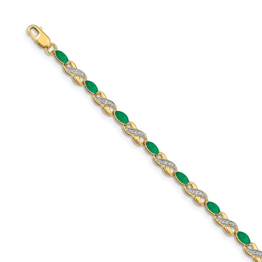 14k Yellow Gold Diamond Emerald Figure Eight Bracelet - 7 in.