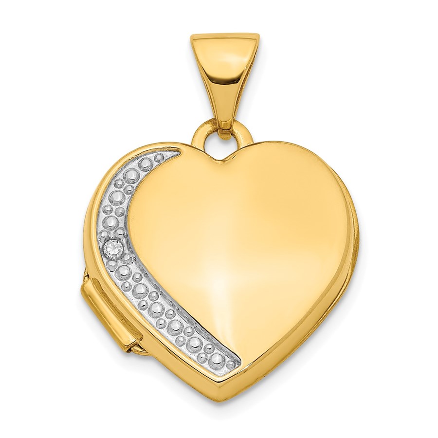 14k Yellow Gold Diamond Heart Locket Pendant - 22 mm
