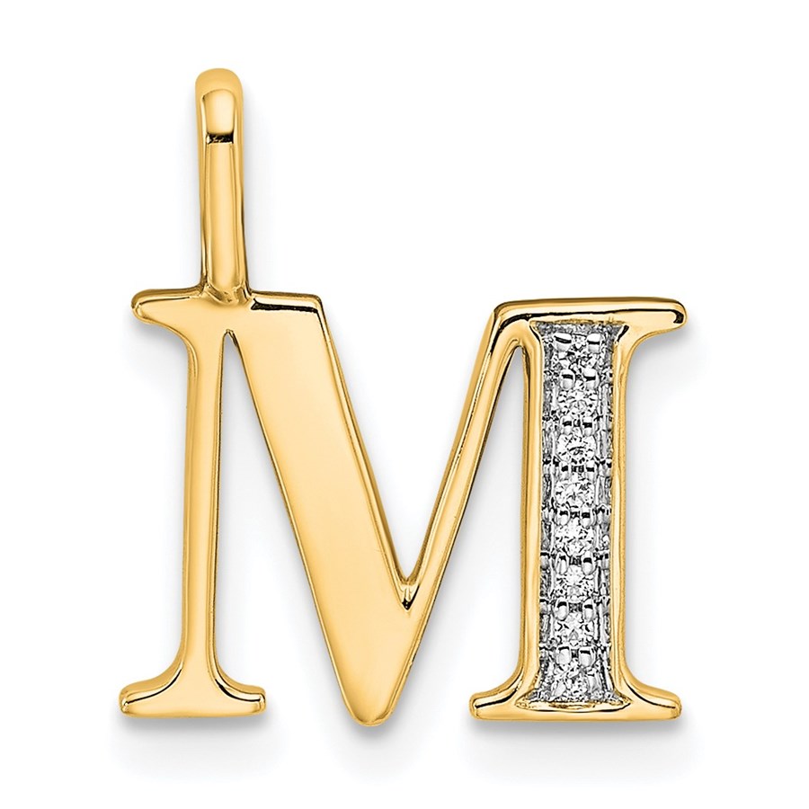 14K Yellow Gold Diamond Letter M Initial Pendant - 15.26 mm