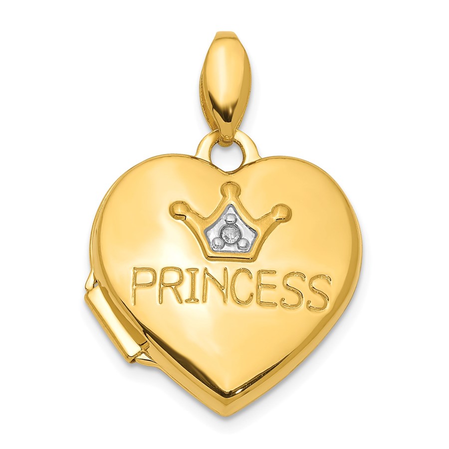 14k Yellow Gold Diamond Princess Locket Pendant - 22 mm