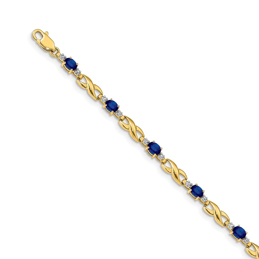 14k Yellow Gold Diamond Sapphire Oval Link Bracelet - 7 in.