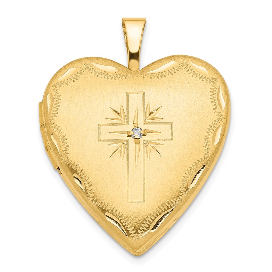 14k Yellow Gold Diamond Set Cross Heart Locket - 25 mm