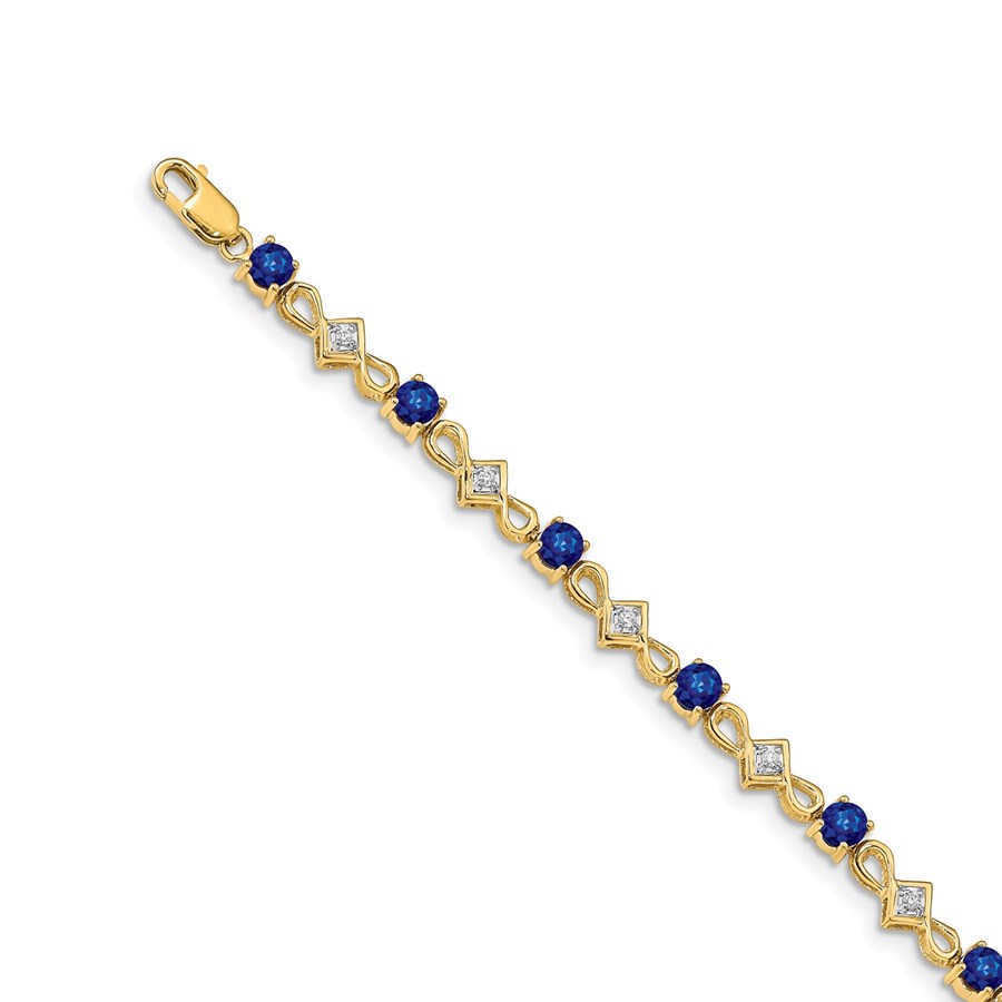 14k Yellow Gold Diamond Square Sapphire Bracelet - 7 in.