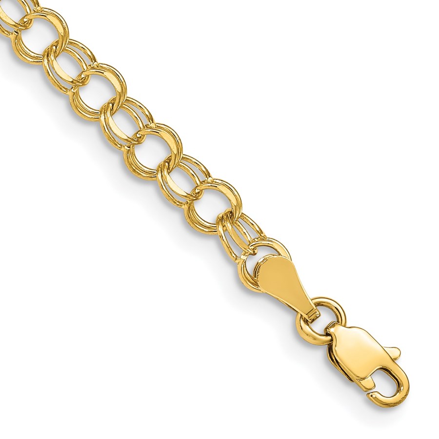 14K Yellow Gold Double Link Charm Bracelet - 6 mm