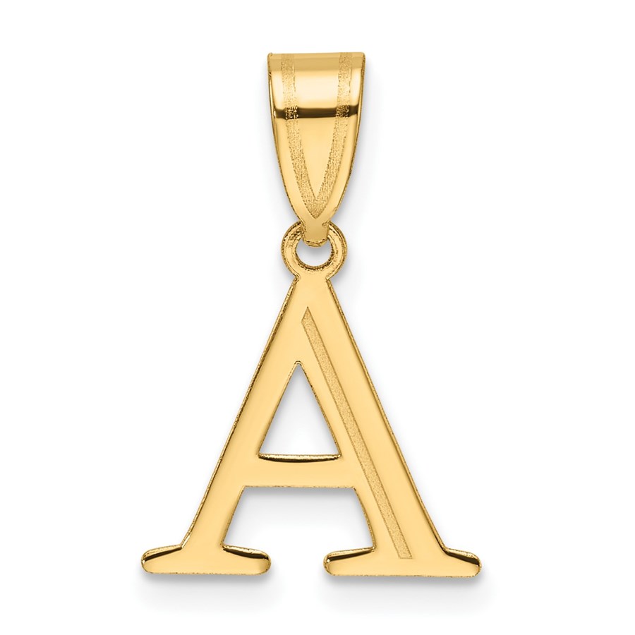 14K Yellow Gold Etched Letter A Initial Pendant - 20 mm