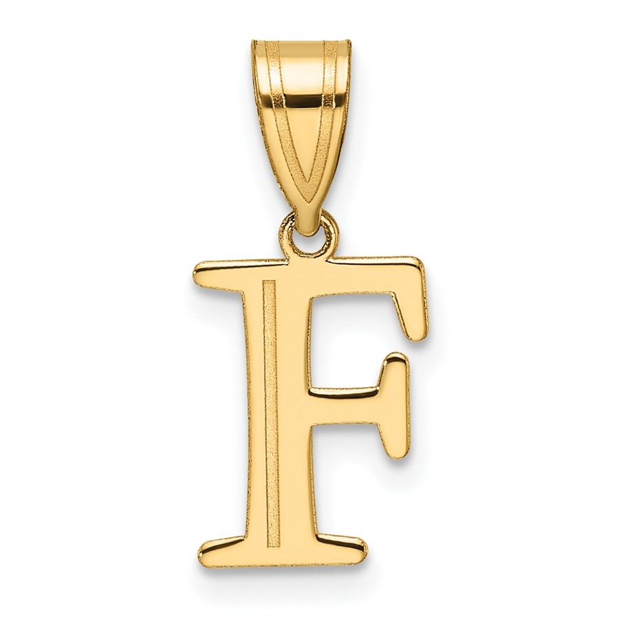 14K Yellow Gold Etched Letter F Initial Pendant - 20 mm