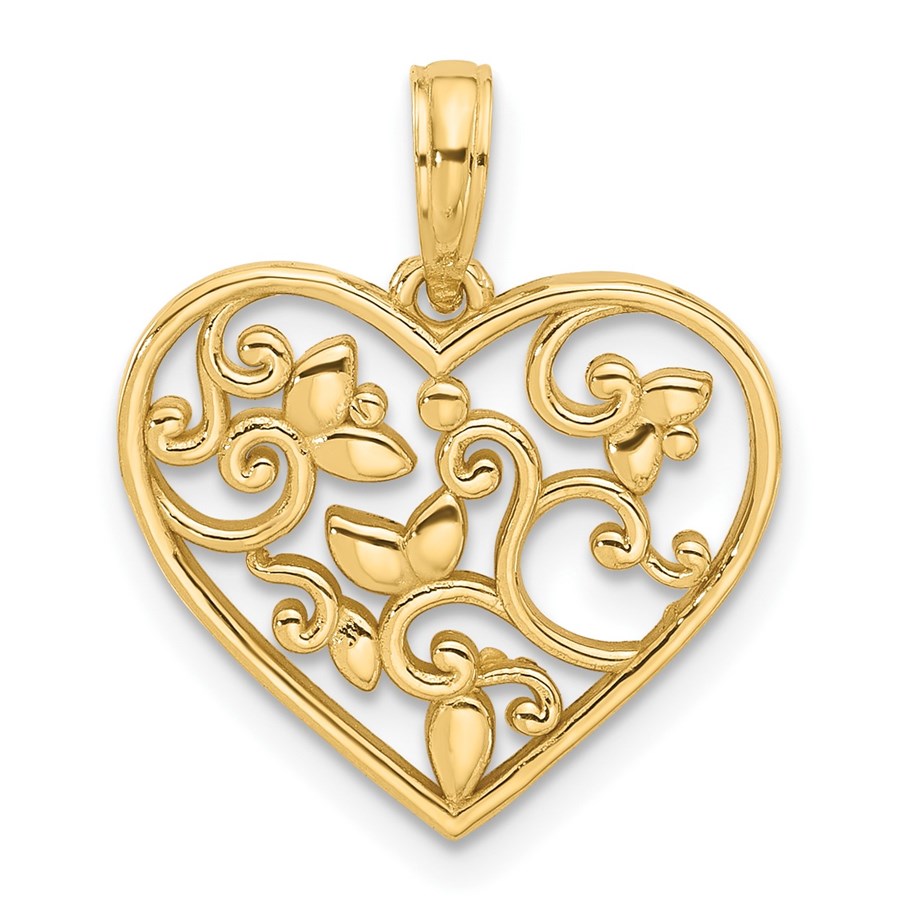 14K Yellow Gold Fancy Heart Charm - 20.1 mm