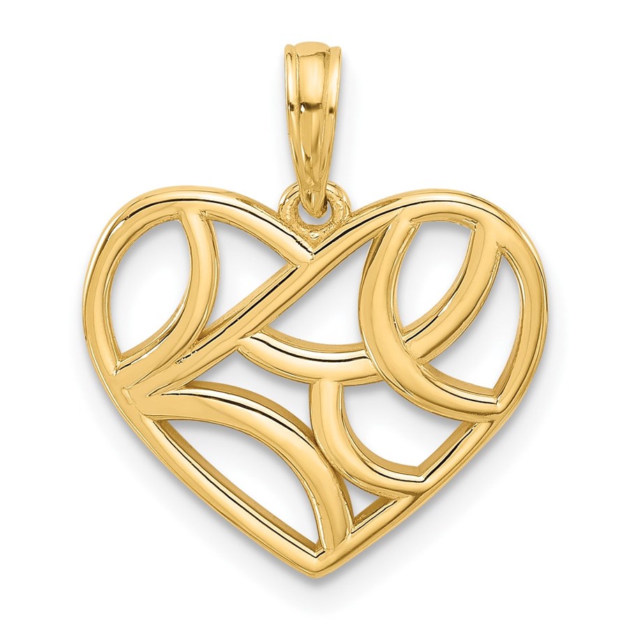 14K Yellow Gold Fancy Heart Charm - 21.1 mm