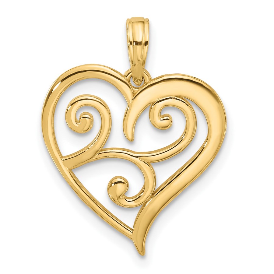 14K Yellow Gold Fancy Heart Charm - 23.9 mm