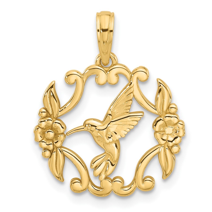 14K Yellow Gold Fancy Hummingbird Charm - 23 mm