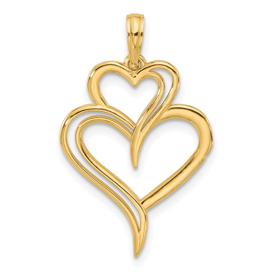 14K Yellow Gold Fancy Two Heart Charm - 31.4 mm