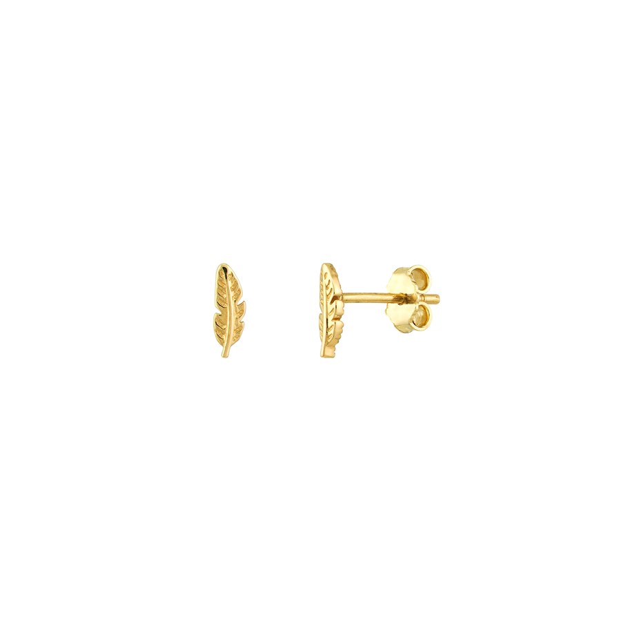 14K Yellow Gold Feather Baby Stud Earring