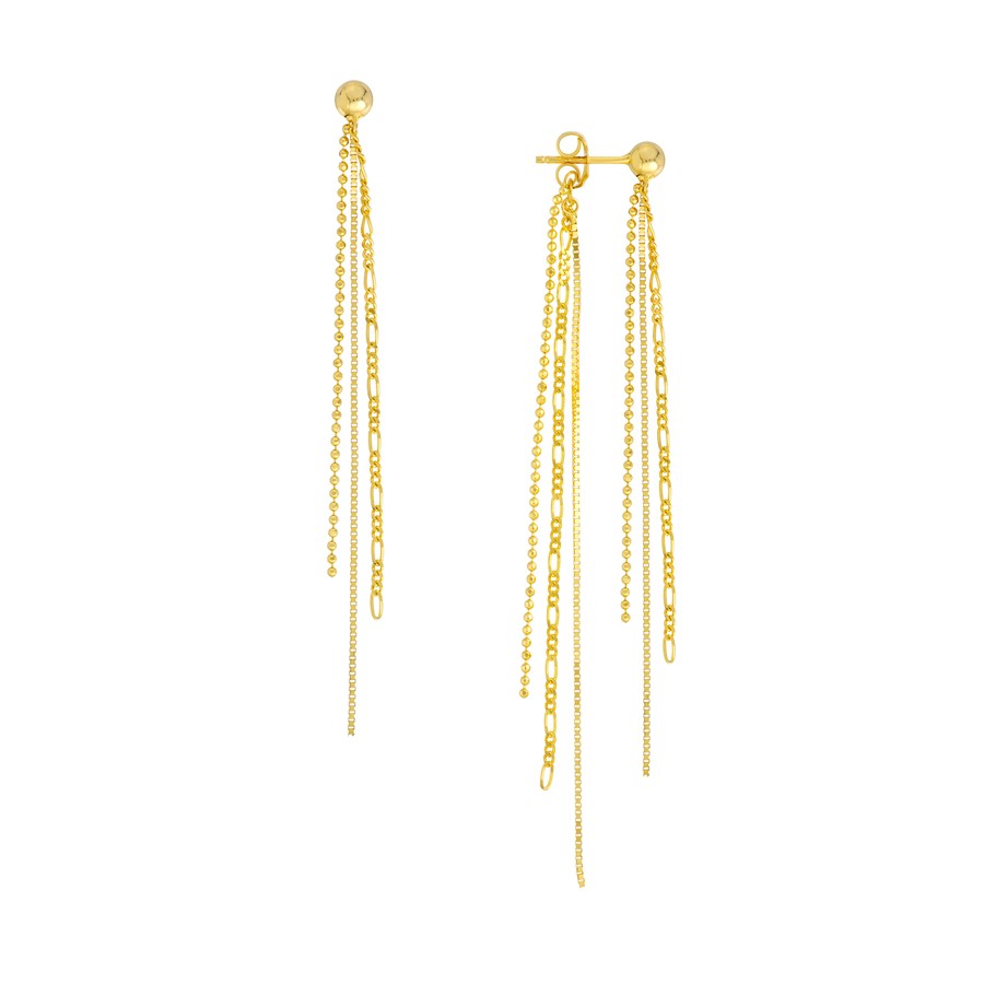 14K Yellow Gold Front To Back 4 mm Ball w/Mi x Chain Tassel