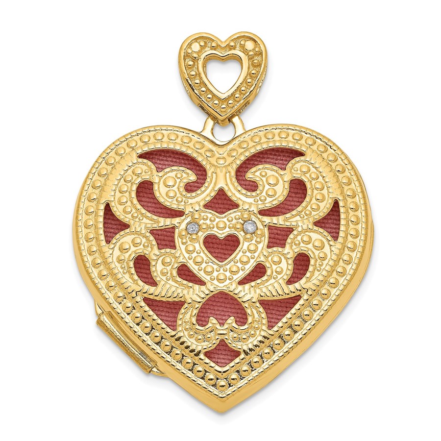 14k Yellow Gold Heart w/Diamond Vintage Locket - 24 mm