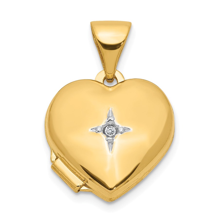 14k Yellow Gold Heart with Diamond Locket - 12 mm