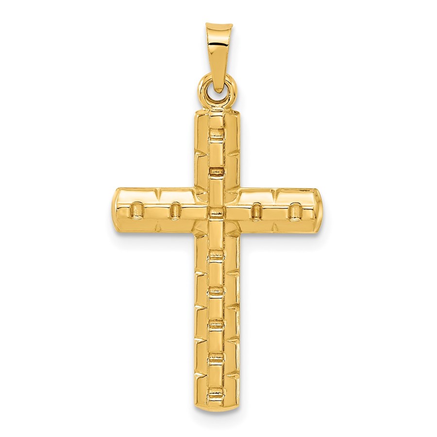 14K Yellow Gold Hollow Latin Cross Pendant - 30.4 mm