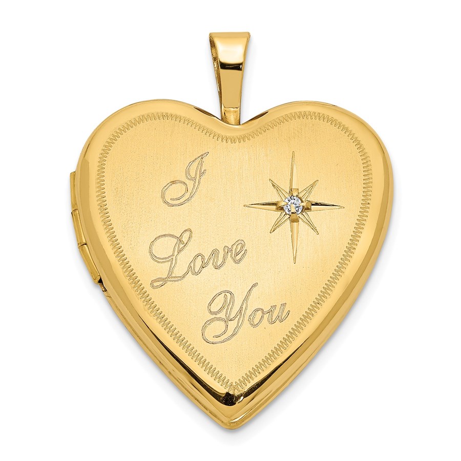 14k Yellow Gold I Love You w/ Diamond Heart Locket - 24 mm