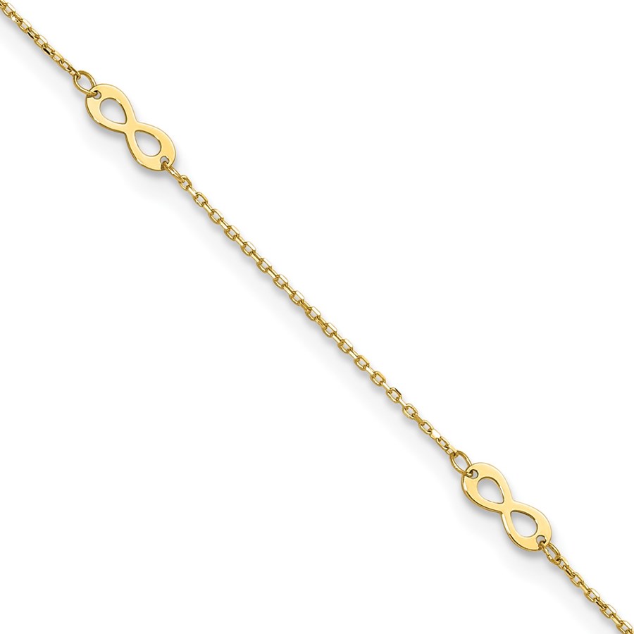 14K Yellow Gold Infinity Symbol Anklet - 9.75 in.