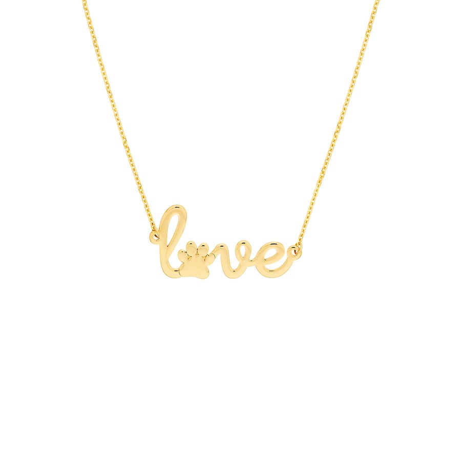 14K Yellow Gold Love Paw Print Adj.Necklace w/ - 18 in.