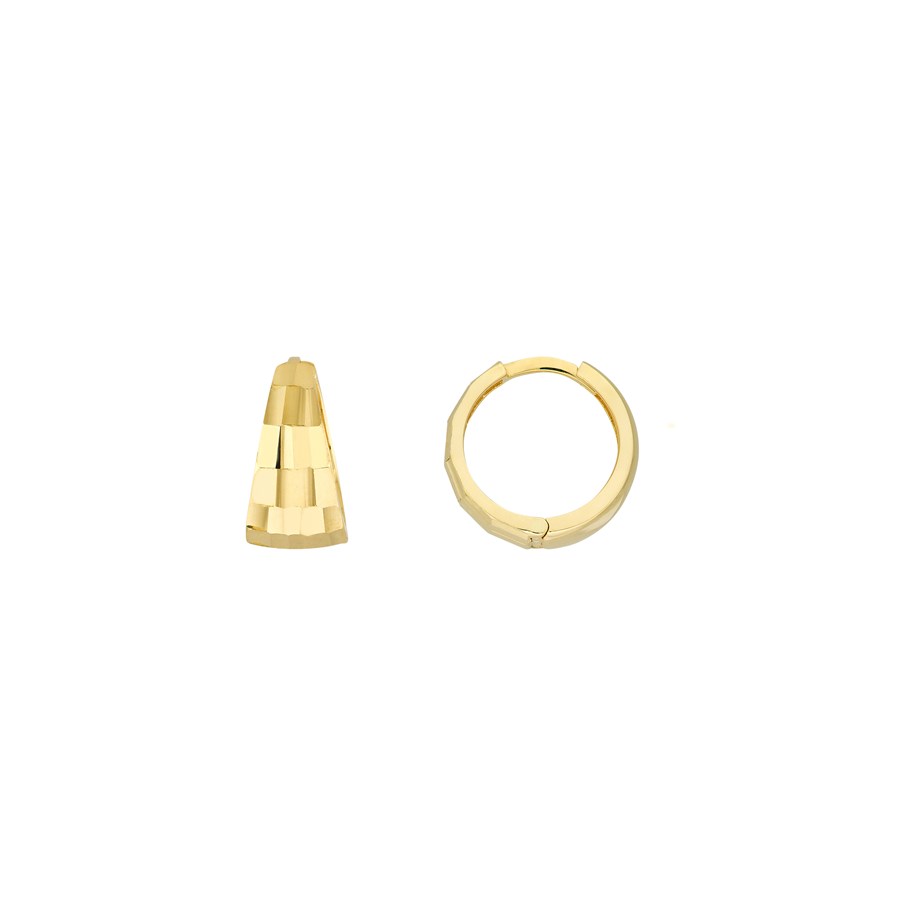 14K Yellow Gold Mirror D/C Tapered Reversible Hoop Earring