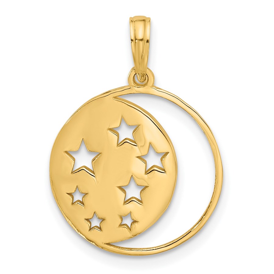 14K Yellow Gold Moon and Stars Charm - 25 mm