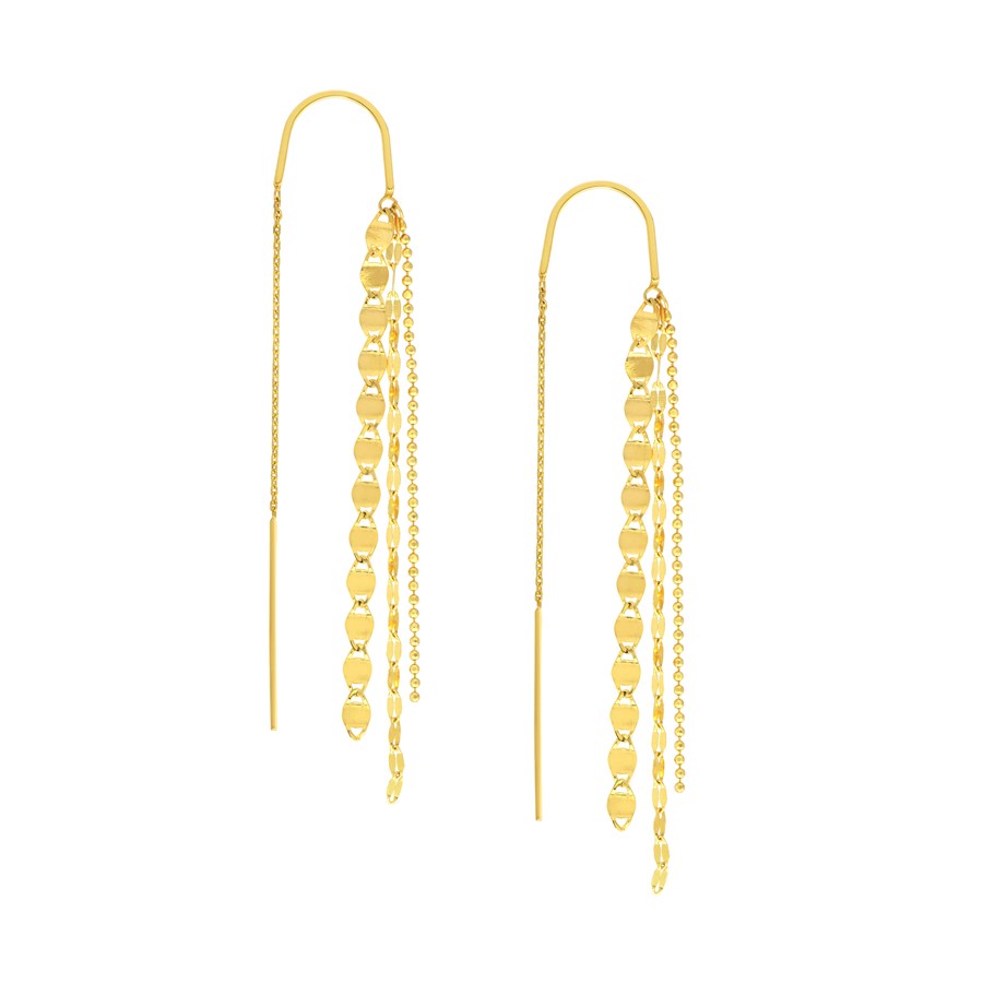 14K Yellow Gold Multi Chain Dangle Threader Earring