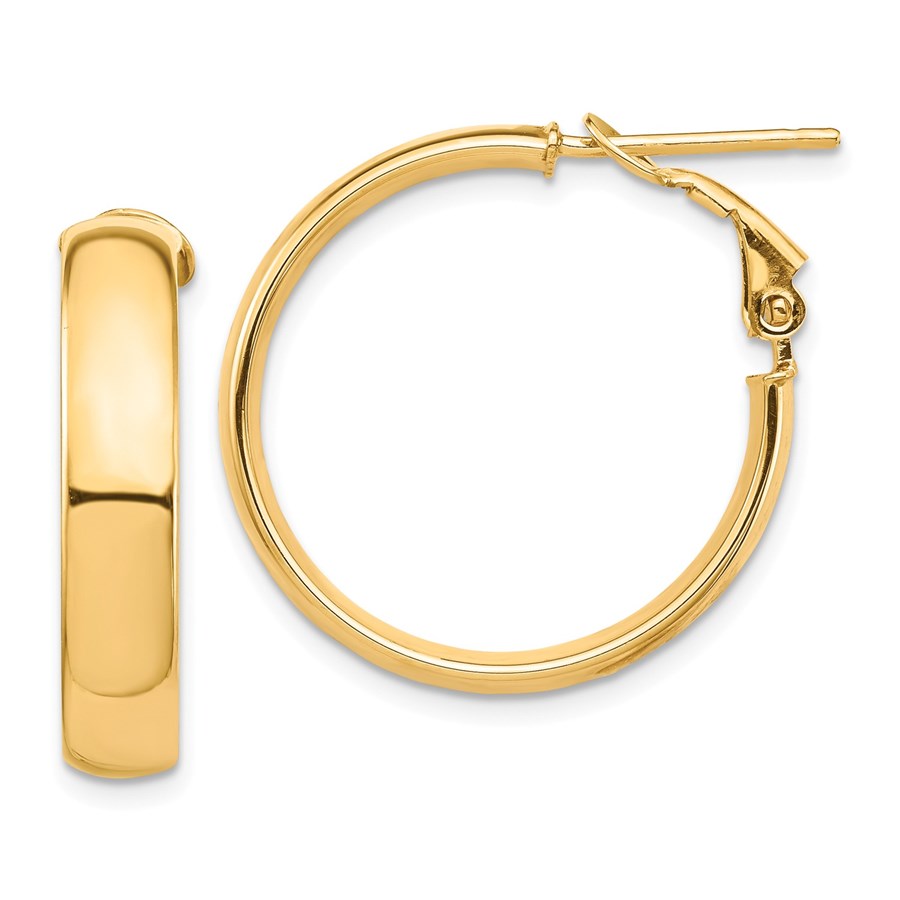 14k Yellow Gold Omega Back Hoop Earrings - 5x25 mm