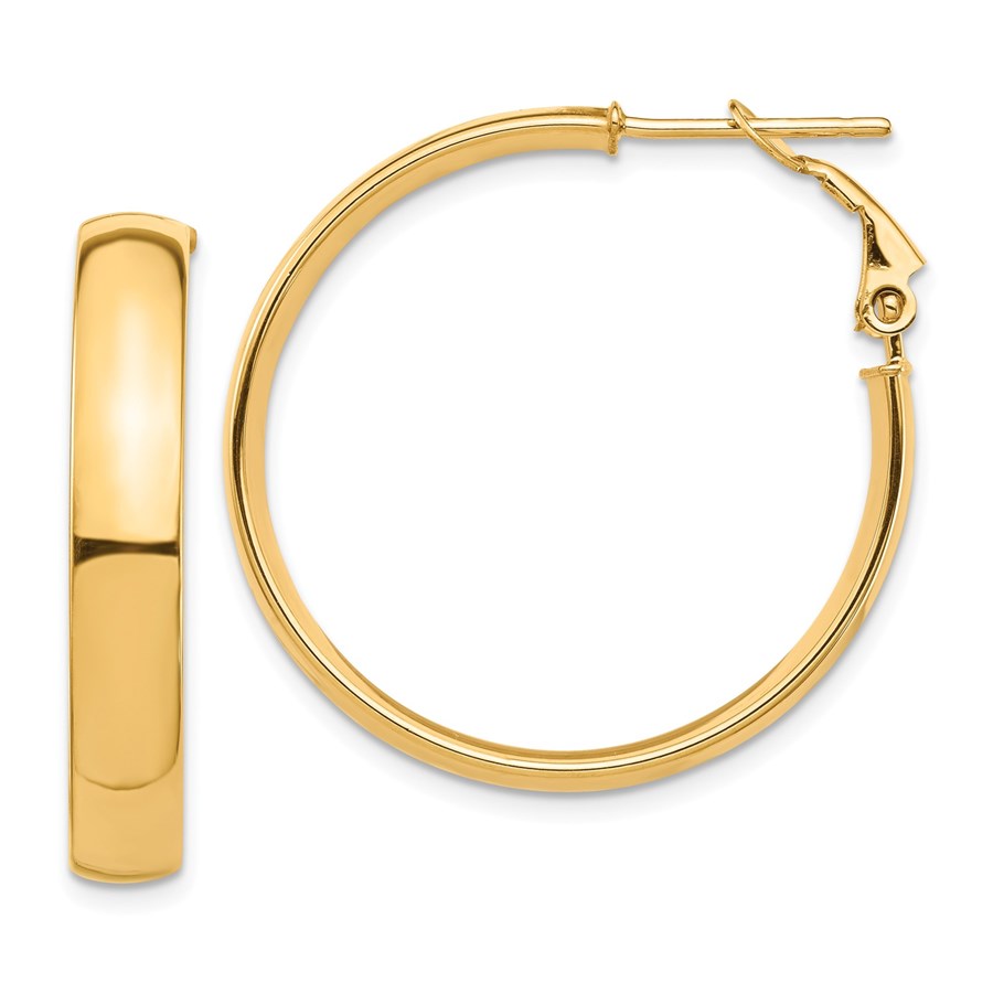 14k Yellow Gold Omega Back Hoop Earrings - 5x29 mm