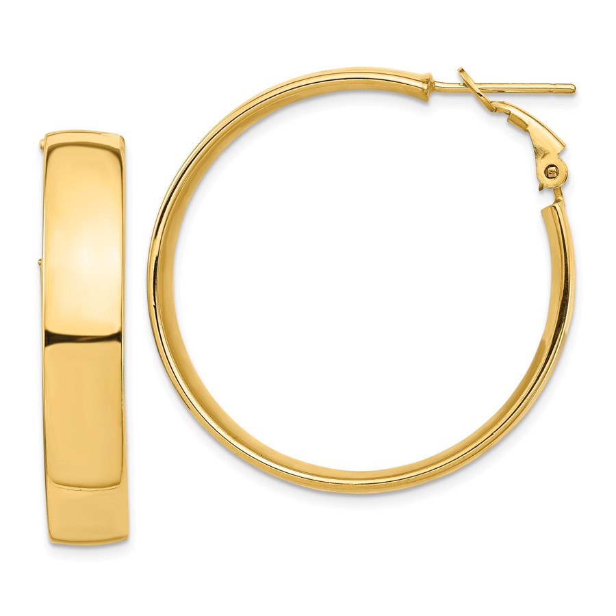 14k Yellow Gold Omega Back Hoop Earrings - 7x35 mm