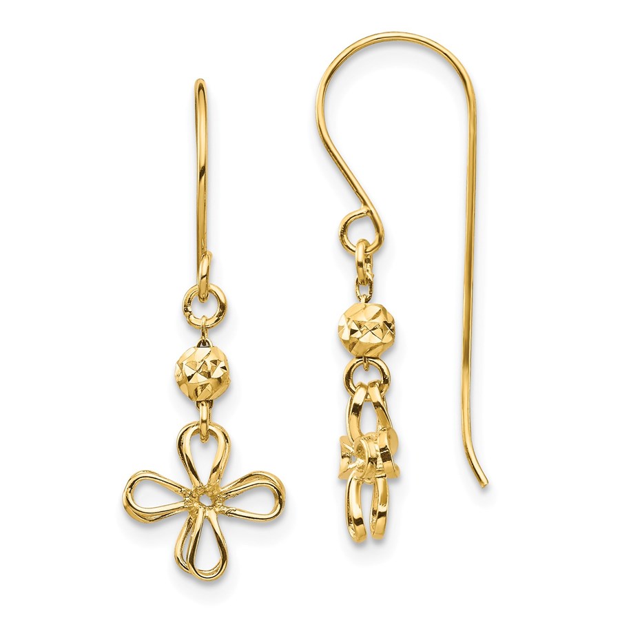 14k Yellow Gold Open Clover Dangle Earrings