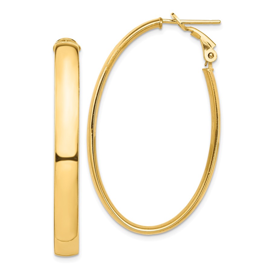 14k Yellow Gold Oval Omega Back Hoop Earrings - 5x29 mm
