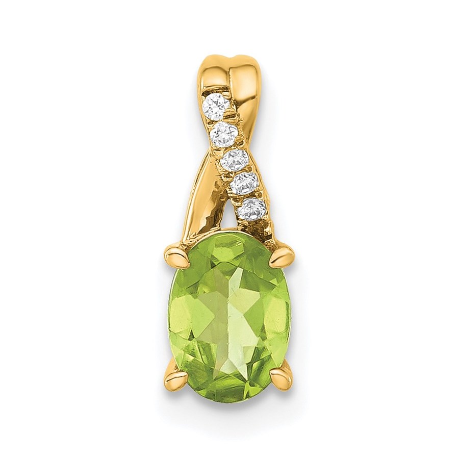 14K Yellow Gold Oval Peridot and Diamond Pendant - 14.3 mm