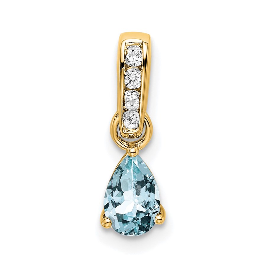 14K Yellow Gold Pear Aquamarine and Diamond Pendant - 16.3 mm