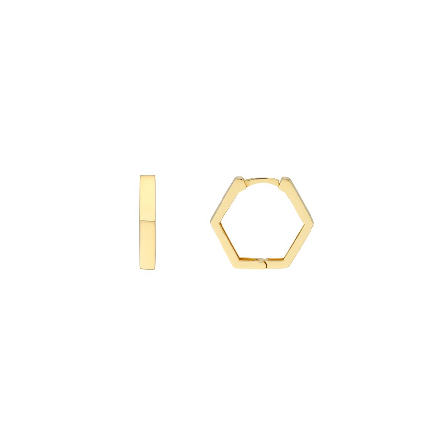 14K Yellow Gold Pentagon Shaped Hoop Earring