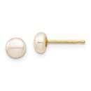 14k Yellow Gold Pink Button Pearl Stud Post Earrings - 4-5 mm