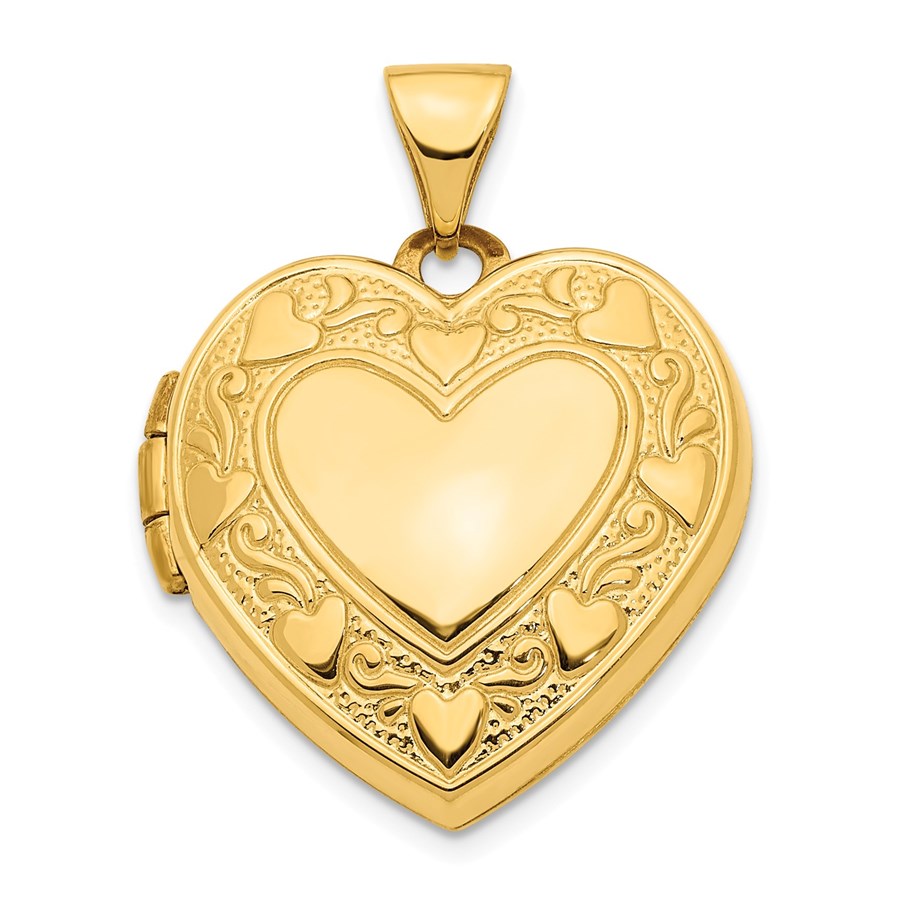 14k Yellow Gold Pink Fabric Hearts 19 mm Heart Locket Pendant